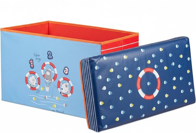 Relaxdays Sitzbox Sea Life, faltbare Sitzbox aus Polyester in Mehrfarbig, B/T/H: 60,5 x 36 x 30,5 cm - Bild 1