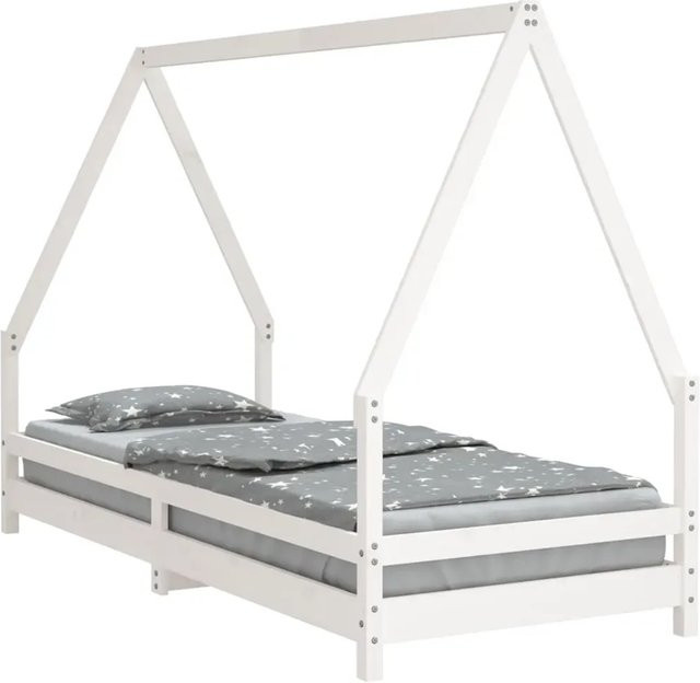 vidaXL Kinderbett mit Hausrahmen aus massivem Kiefernholz in Weiß, B/T/H: 80 x 200 x 139,5 cm - Bild 1