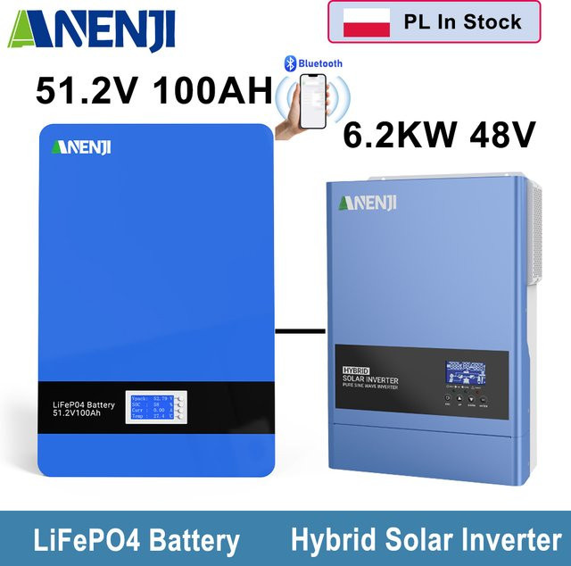 ANENJI LiFePO4 Akku 51,2V 100Ah mit 5,12kWh Kapazität und 16S BMS für Hybrid-Solarwechselrichter, Blau - Bild 1