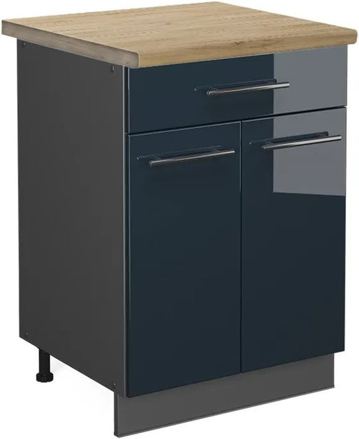 Vicco Küchenschrank Fame-Line Schubunterschrank in Anthrazit und Dunkelblau Hochglanz mit Arbeitsplatte in Eiche, Breite: 60 cm - Bild 2