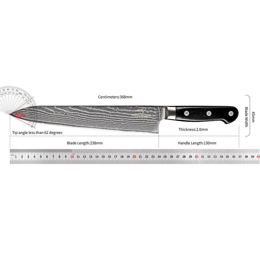 Nanfang Brothers Damaszener Kochmesser aus VG10 Stahl mit 66 Lagen und silbernem ABS-Griff für Sushi und Sashimi - Bild 2