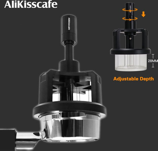 ALIKISSCAFE WDT Espresso Rührer und Nadel Distributor aus Edelstahl in Schwarz für 51mm, 54mm oder 58mm Siebträger - Bild 1