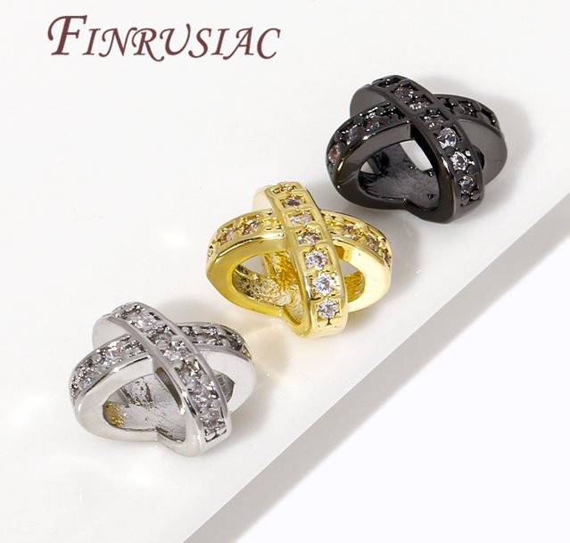 FINRUSIAC Perlentrenner X-förmig, 18K vergoldetes Messing, Zirkonia, Unisex - Bild 1