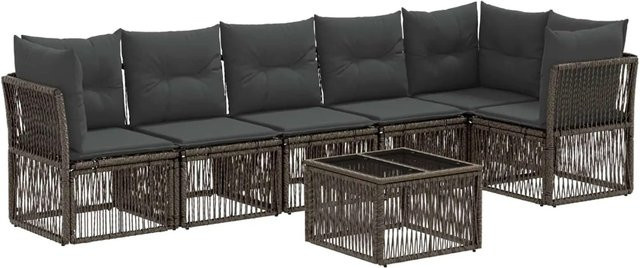 vidaXL Gartensofa-Set 7-teilig aus Poly-Rattan in Grau mit L-Form, Eckelementen und Couchtisch, wetterfest mit Polstern und abnehmbaren Bezügen - Bild 1