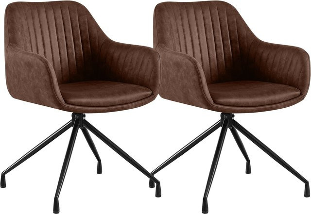 2er Set Novanis Esszimmerstühle von CLP, drehbare Polsterstühle mit Armlehnen und Rückholfunktion, braune Microfibre mit Metallgestell - Bild 1