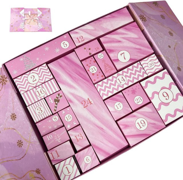 Leerer Adventskalender 2025 zum Selbstbefüllen in Pink mit 24 Fächern aus Papier für Kinder und Familien - Bild 1