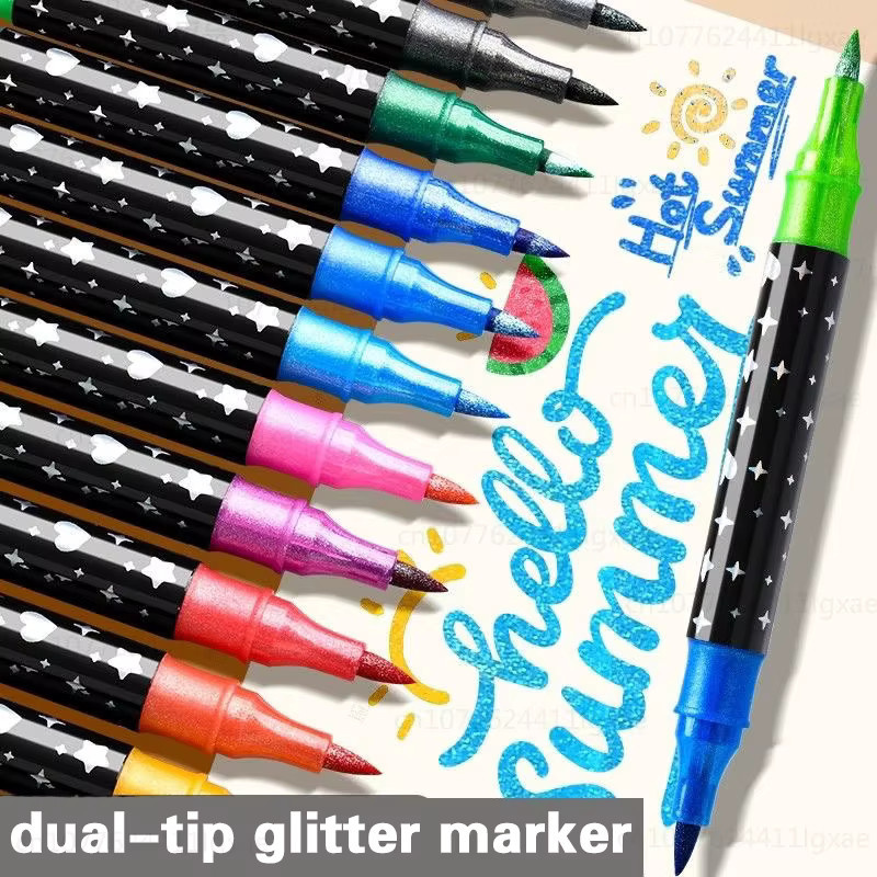 Glitter-Kunstmarker mit Einzel- und Doppelspitzen in Multicolour für DIY-Bastelarbeiten und Gestaltung von Geburtstagskarten - Bild 3