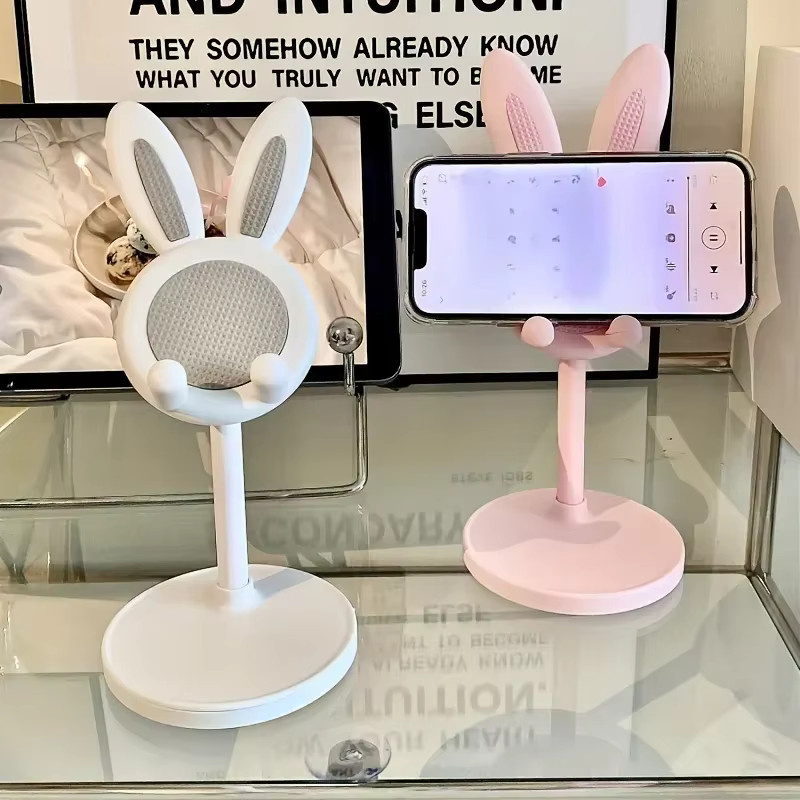 Verstellbarer Handyhalter im Kaninchen-Design für Schreibtisch, Smartphone und Tablet in Pink - Bild 1
