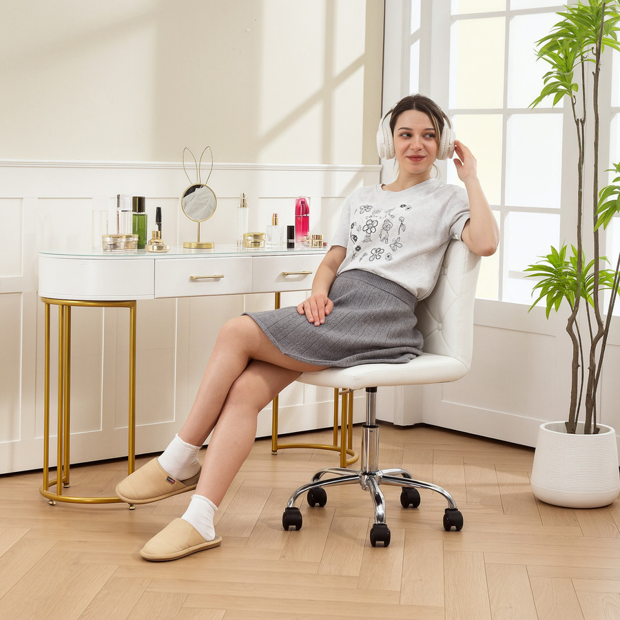 HOMCOM Bürostuhl aus weißem PU-Leder mit verstellbarer Höhe und drehbaren Rollen, B/T/H: 44 x 50 x 78-88 cm - Bild 2