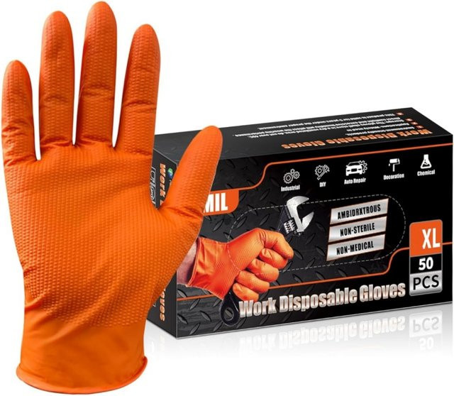 YUMARCH Einweg-Nitrilhandschuhe in Orange mit Diamantstrukturgriff, Größe XL - Bild 1