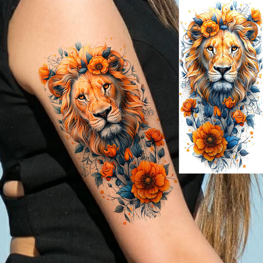 YURAN Temporäre Tattoos, Aquarell Löwe Tiger Fuchs Eule, 1 Blatt - Bild 2