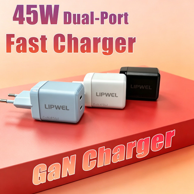 45 W GaN Schnellladegerät mit Dual USB-C Port, Wandladegerät mit EU-Stecker in Blau für Smartphones und Tablets - Bild 1
