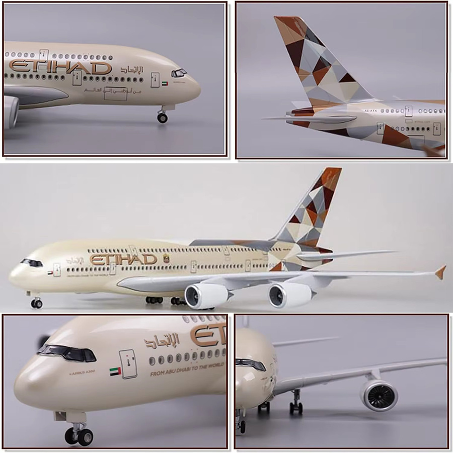 Aviati A380 Etihad Airways Flugzeugmodell, Maßstab 1:160, statisches Kunstharzdisplay, mit Sprachsteuerungslichtern, abnehmbaren Rädern - Bild 2