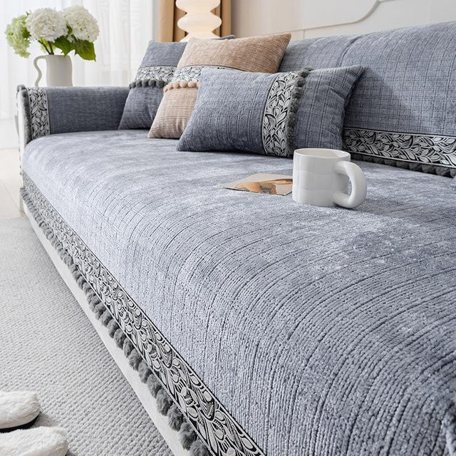 Universal Sofabezug aus Chenille in Grau, Kratzfestes Couchschonergewebe für dein Sofa, B/T/H: 70 x 70 cm - Bild 1