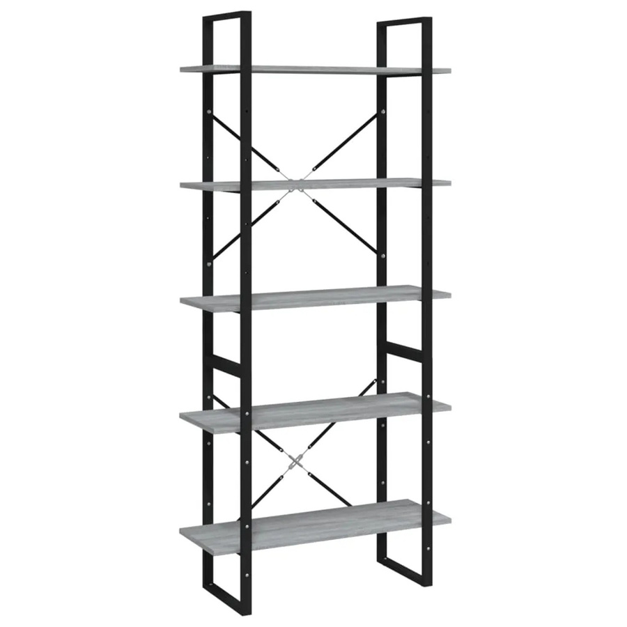 vidaXL Bücherregal mit 5 Fächern in Grau, B/T/H: 80 x 30 x 175 cm - Bild 2