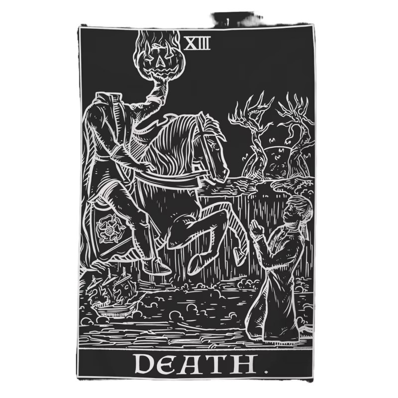 VIKAMA Wandteppich mit Tarot-Todeskarten-Aufdruck in Schwarz, Vintage Wandbehang für Wohnzimmer und Schlafzimmer, B/H: 60 x 40 cm - Bild 4