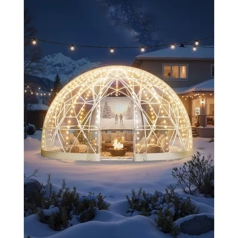 Gartendom Transparentes Blasenzelt als Geodätisches Kuppelgewächshaus mit Fenster, Weiß, B: 3,6 m, H: 2,2 m - Bild 3