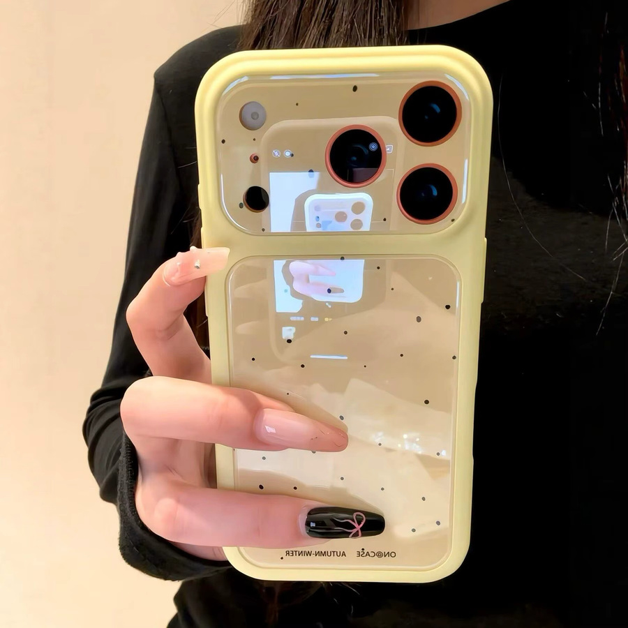 Ink-Wash Polka Dots Silikon-Soft-Bumper-Hülle für Apple iPhone 17 Pro Max, 16, 15 Pro, 14, 13 in Gelb mit großem Fenster und KI-Kamera-Steuerungstastenabdeckung - Bild 2