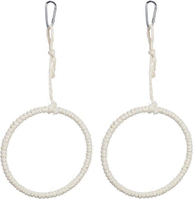 Relaxdays Vogelschaukel Ring aus Seegras und Edelstahl in Silber mit Karabiner, Breite: 34 cm, Tiefe: 15 cm, Höhe: 15 cm - Bild 1
