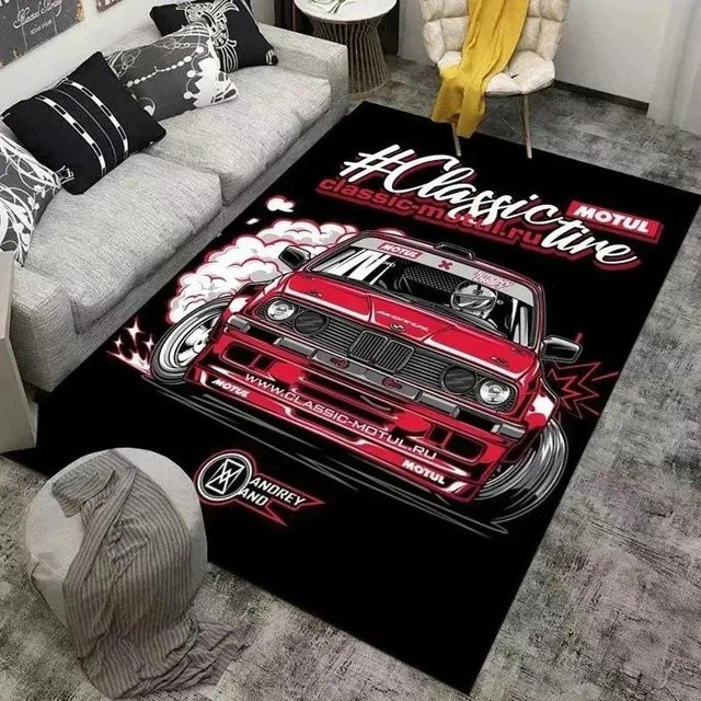 Lodestar Teppich mit Rennwagen-Muster in Schwarz, B/B: 80 x 120 cm - Bild 1