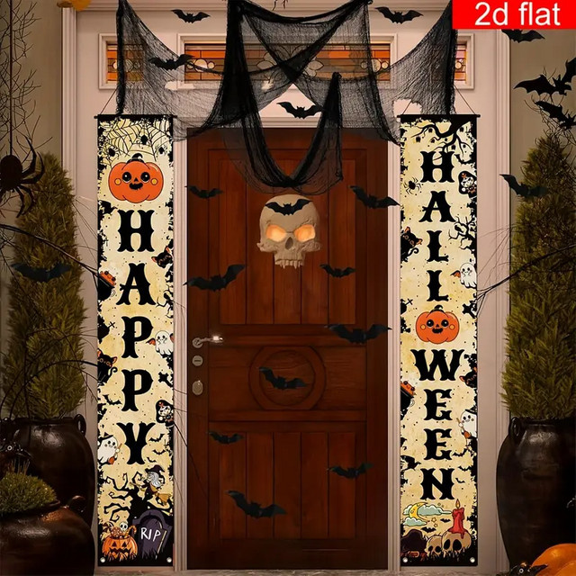 VIKAMA 2er-Set Halloween Haustür-Dekoration Süßes oder Saures, Mehrfarbig, Textil, B/H: 30 x 180 cm - Bild 1