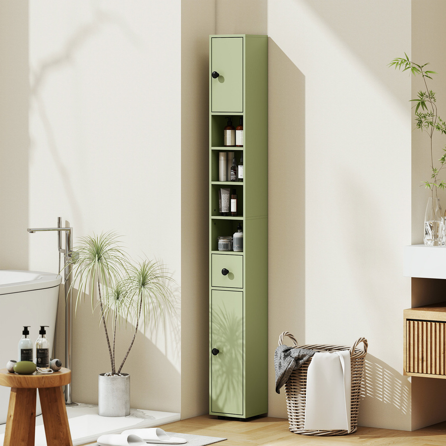 Aosom Badezimmerschrank schmal als Hochschrank in Grün mit Schublade und offenen Fächern, B/T/H: 20 x 20 x 180 cm - Bild 2