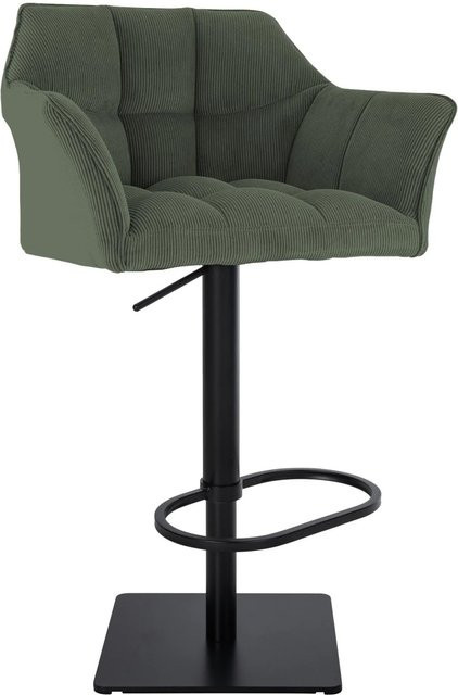 DELUKE Barhocker SIHAR mit Lehne aus Cord in Grün und Schwarz, B/T/H: 64 x 45 x 88 cm - Bild 1