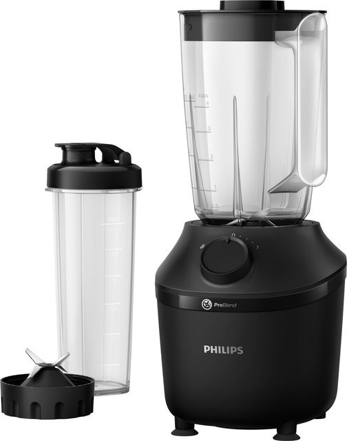 Philips Standmixer 3000 Series HR2041/41 Schwarz mit 1,9 l Behälter und Trinkflasche - Bild 1