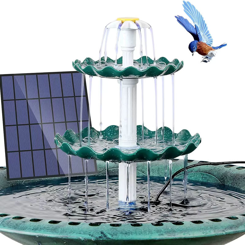 3-stufiges Solar-Vogelbad mit 3W-Solarpumpe als dekorativer Kaskaden-Brunnen für deinen Garten in Blue Sky und Türkis - Bild 2