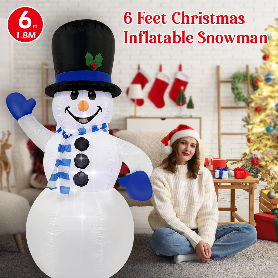 Aufblasbarer Weihnachts-Schneemann von WAYDEKO, LED-beleuchtet, Blau/Weiß, Höhe: 180 cm - Bild 5