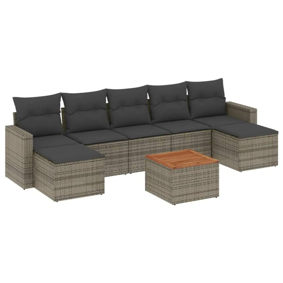 vidaXL 8-teilige Garten-Sofagarnitur in L-Form aus grauem Polyrattan mit Kissen und Metallgestell - Bild 2