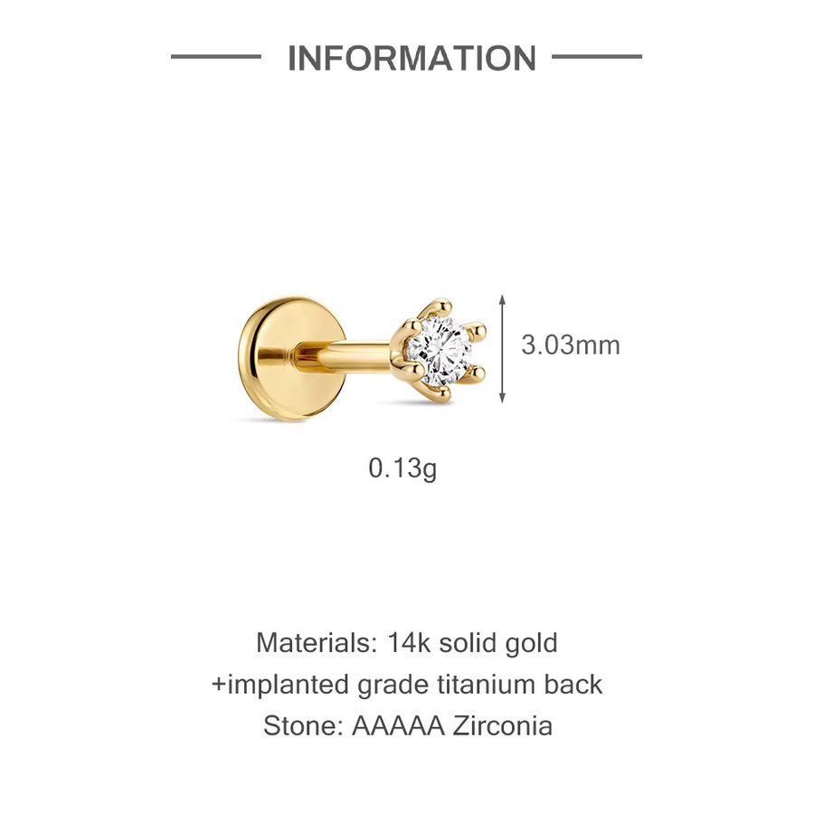 CANNER Piercing-Ohrstecker, 14K Gold, Titan, Zirkonia, Damen - Bild 2
