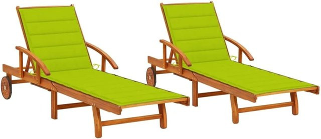 vidaXL Sonnenliegen Set aus 2 Stück aus Akazien-Massivholz mit grünen Auflagen - Bild 1