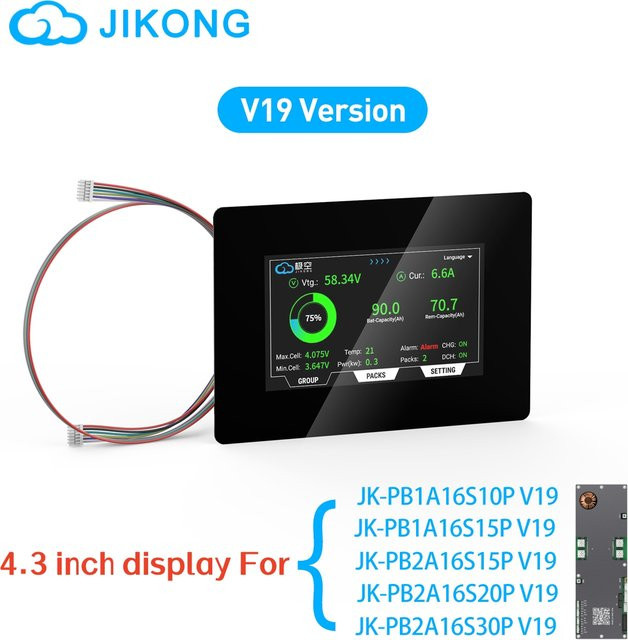 JIKONG JKBMS 4,3 Zoll Touch Screen Display V19 für PB Serie zur Überprüfung und Konfiguration von Zellpacks in Schwarz - Bild 1