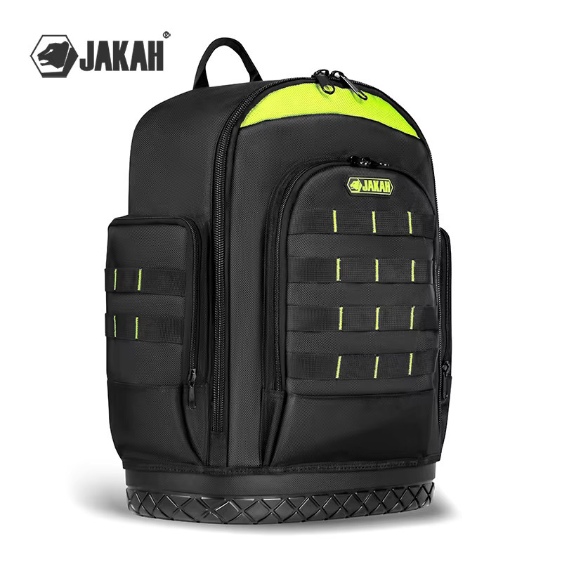 Jakah Werkzeugrucksack HL096 mit Kunststoff-Unterseite und Einstecktaschen in Schwarz-Grün-Transparent - Bild 2