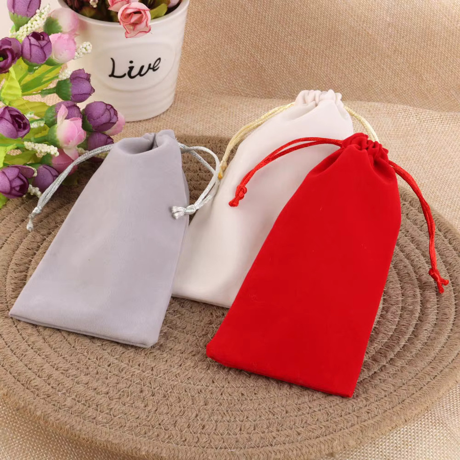 Chanfar Samt Schmuckbeutel mit Kordelzug in Rot für Halsketten und Parfümflaschen, Set mit verschiedenen Größen, B: 8 cm x H: 17 cm und B: 8 cm x H: 22 cm - Bild 4