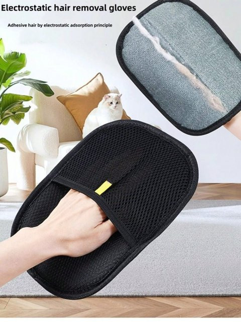 2-teiliges Set Tierhaarentferner-Handschuhe und beidseitige Fußrolle in Grau zur Entfernung von Tierhaaren auf Teppichen und Bettwäsche - Bild 1