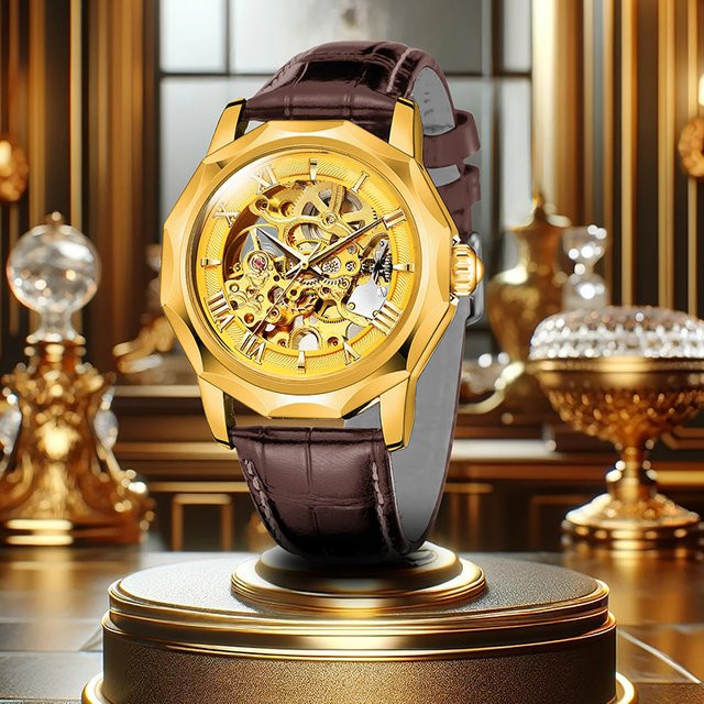 CAROTIF Armbanduhr Automatik, Gold, Leder, Herren - Bild 1