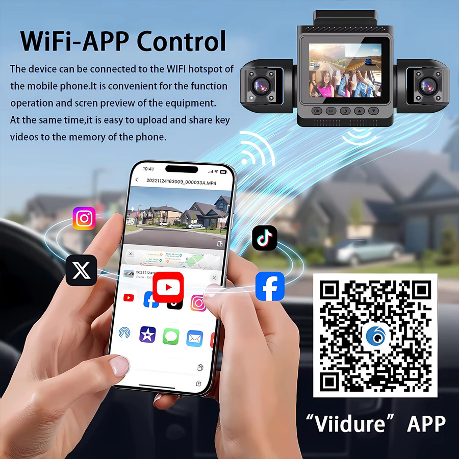 USEEBEE 4-Kamera-Dashcam mit WLAN, 1080P Full HD Videorekorder für Front- und Rückansicht, 360 Grad Sicht und Nachtsicht, Schwarz - Bild 5