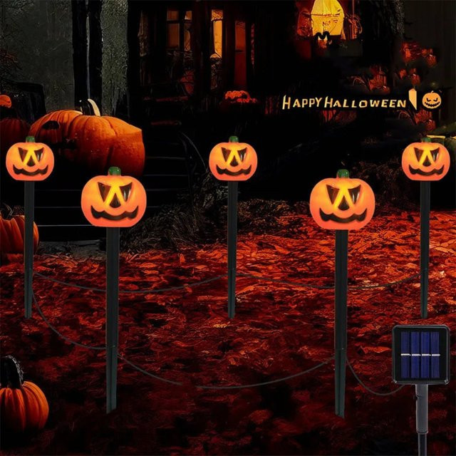 Peach Forest Halloween Kürbis Solar Gartenstecker Orange mit Pfahl zur Dekoration im Freien - Bild 1
