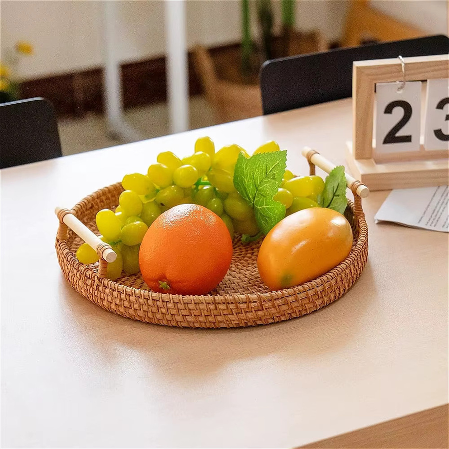 FEB.WIND Rattan-Servierkorb mit Griffen in Braun, handgewebtes Tablett für Brot und Obst, B: 22,0 cm, T: 22,0 cm, H: 6,0 cm - Bild 5