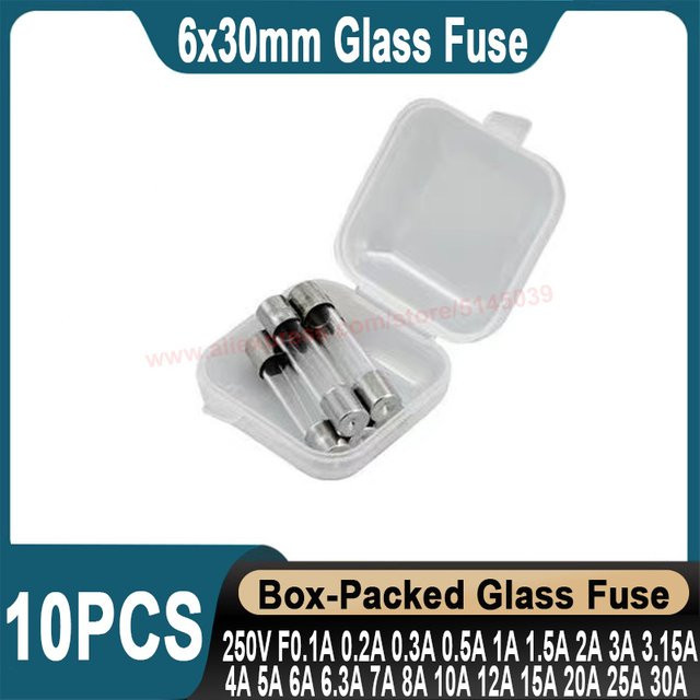 SHJJDA Glas-Schnellsicherungen 250V transparent, 10er Set, B/H/T: 6 x 30 mm - Bild 1