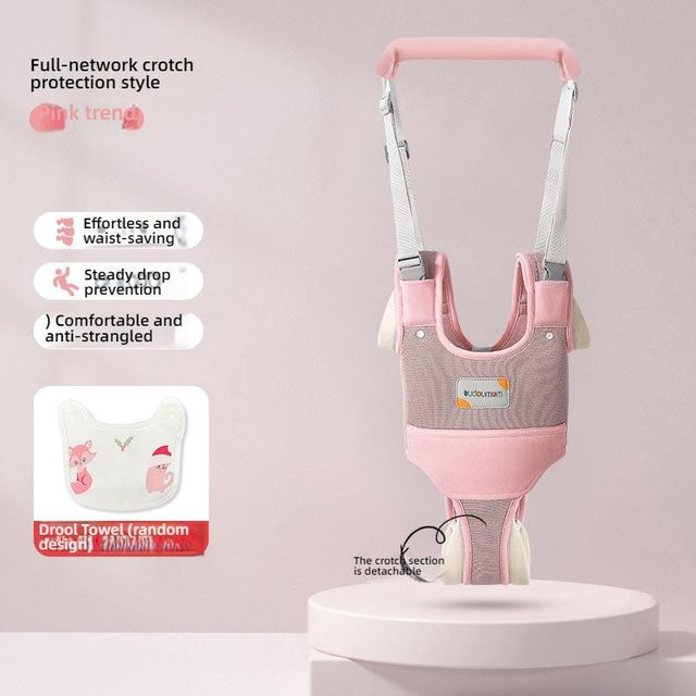Okhaowu Baby-Laufgurt aus Baumwolle in Pink, atmungsaktiv und mit Lendenwirbelstütze zur Sturzprävention - Bild 1