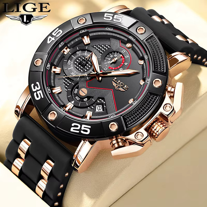 LIGE Chronograph, Quarz, Silber, Blau, Silikon, Herren - Bild 6