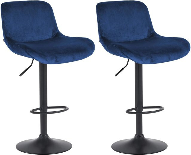 DELUKE 2er Set Barhocker PONOR aus Samt in Blau und Schwarz, höhenverstellbare Barstühle mit Lehne und 360 Grad Drehsitz, B/T/H: 50 x 50 x 85 cm - Bild 1