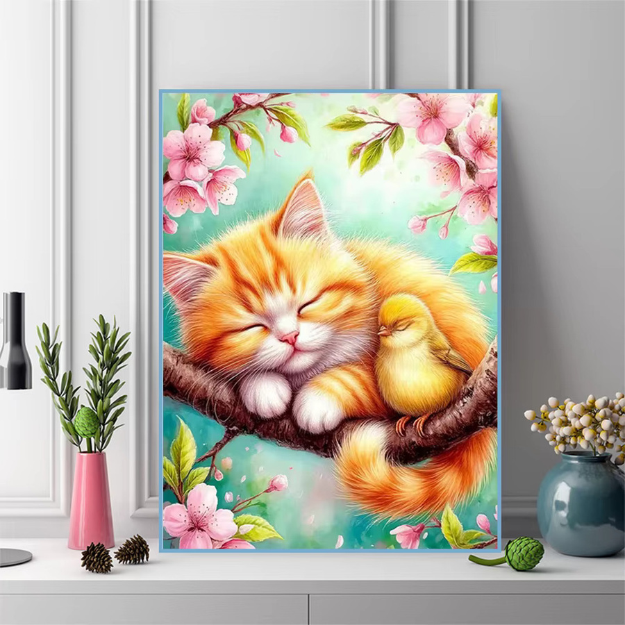 Momoart Diamantmalerei Katze DIY Diamantmosaik rund, Mehrfarbig, Durchmesser: 30,0 cm - Bild 3