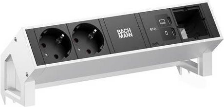 Bachmann DESK2 Tischsteckdose aus Aluminium mit 2x CEE7/3 und 1x USB-C in Weiß/Silber - Bild 1