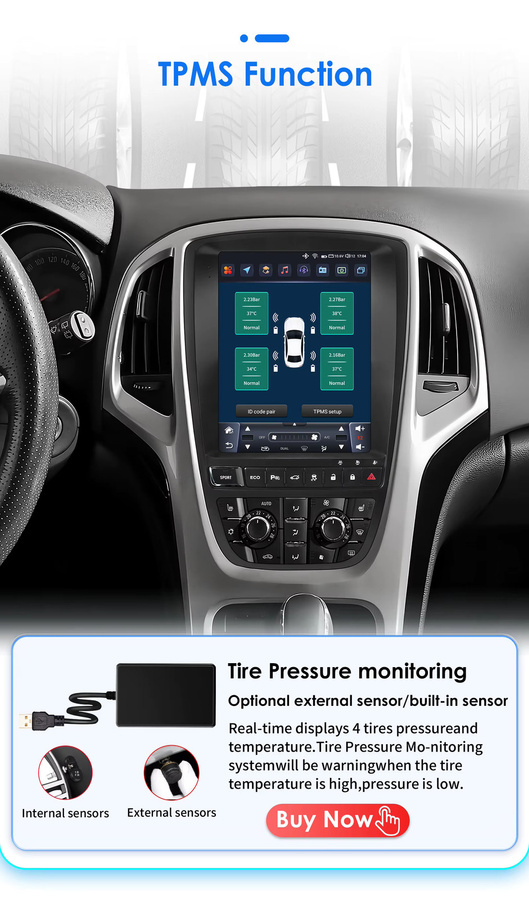 Hizpo Android Autoradio im Tesla-Stil für Opel Astra J und Buick Verano 2009 - 2015 mit GPS-Navigation und Carplay in Schwarz - Bild 3