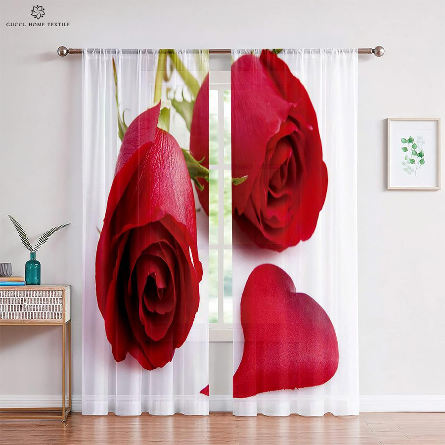 Yiran Furniture Rosen Vorhänge im Retro-Stil mit floralem Muster, Rot, 2er-Set, Breite: 50 cm, Höhe: 130 cm - Bild 1