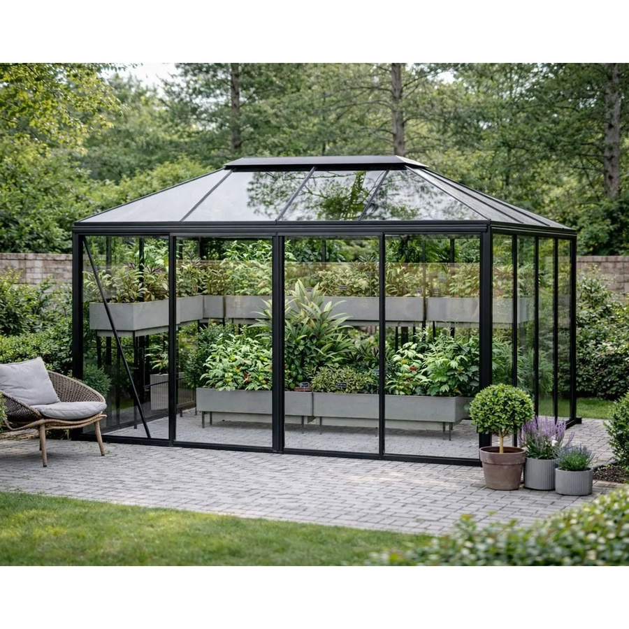 Bloomcabin Pyramiden-Gewächshaus GHP2 aus Aluminium und Sicherheitsglas in Schwarz - Bild 2